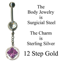 Load image into Gallery viewer, NA 8mm Square CZ Birthstones Sterling Silver Body Jewelry