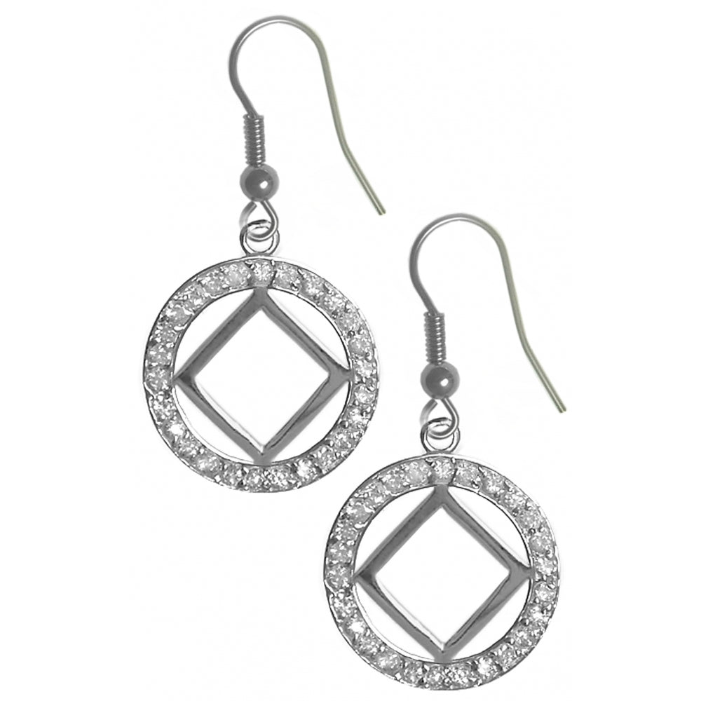 NA Symbol Circle of 26 CZ's Sterling Silver Earrings