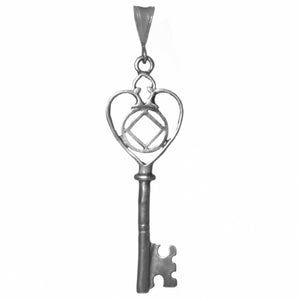 NA Symbol Old Style Heart Shaped Key Large Size Sterling Silver Pendant