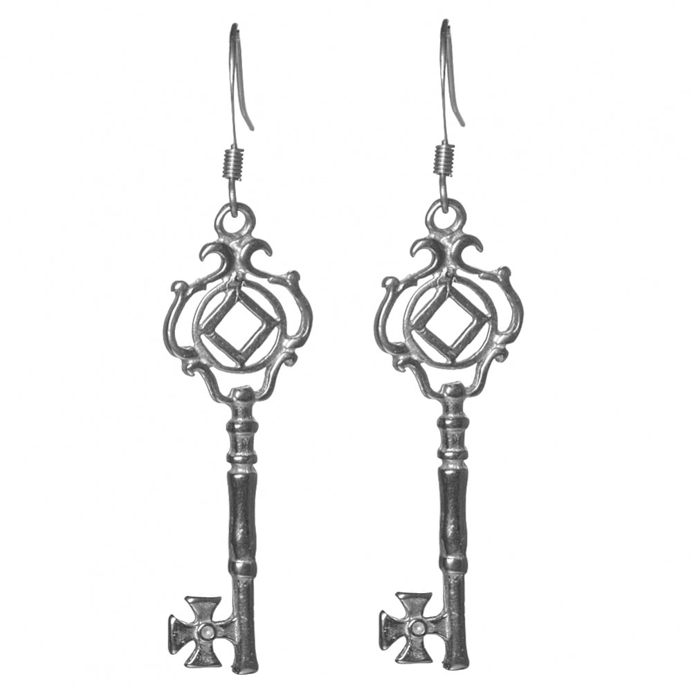 NA Symbol Antique Style Key Sterling Silver Earrings