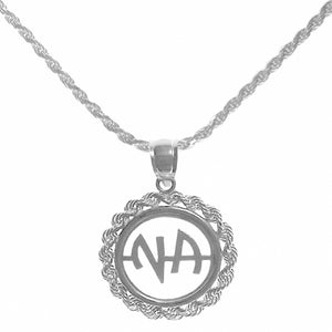 NA Initial Pendant with Rope Chain Sterling Silver Necklace