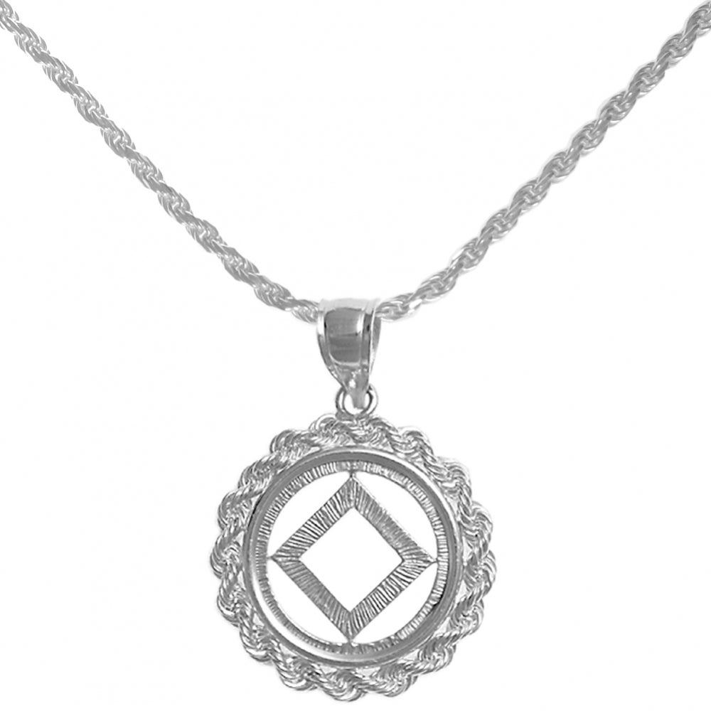 NA Symbol Pendant with Rope Chain Sterling Silver Necklace