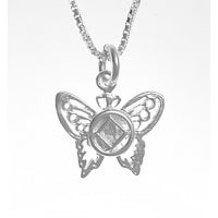 NA Symbol Butterfly Pendant with Box Chain Sterling Silver Necklace