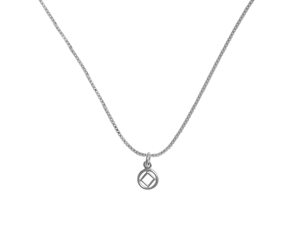 NA Symbol Small Pendant with Box Chain Sterling Silver Necklace