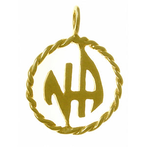 NA Initials in a Twist Wire Style Circle 14k Gold Medium Size Pendant