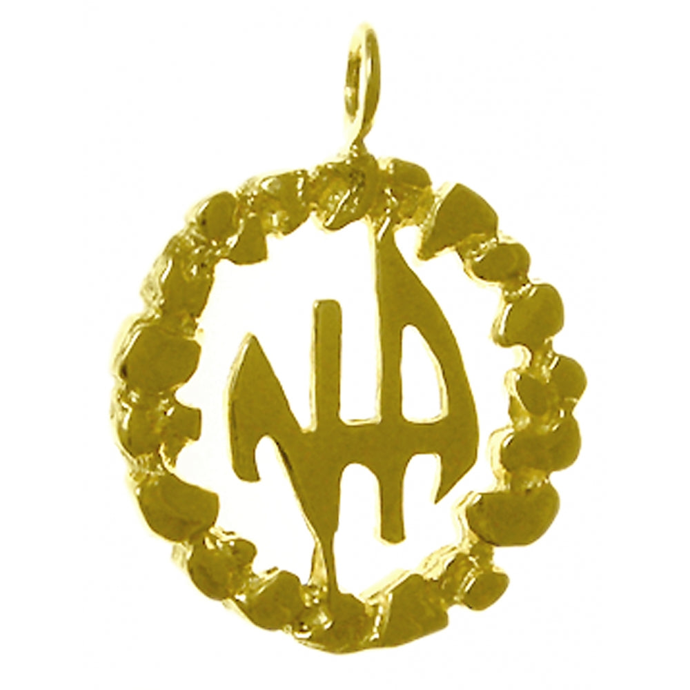 NA Initials Nugget Style Circle 14k Gold Medium Size Pendant