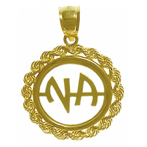 NA Initials Rope Style Circle 14k Gold Pendant