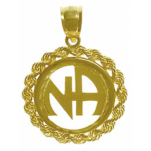 NA Initials Rope Style 14k Gold Large Size Pendant