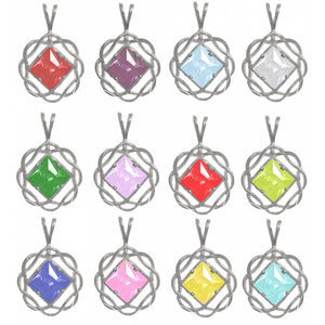 NA Basket Weave Circle 8mm Square Colored CZ Birthstones Medium Size Sterling Silver Pendant