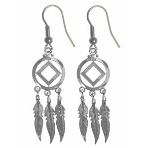 NA Symbol with Three Feathers Sterling Silver Earrings