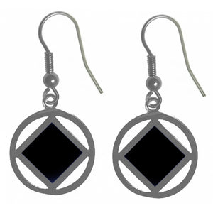 NA Symbol Square Black Enamel Sterling Silver Earrings