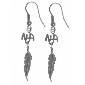 NA Initials Single Feather Sterling Silver Earrings