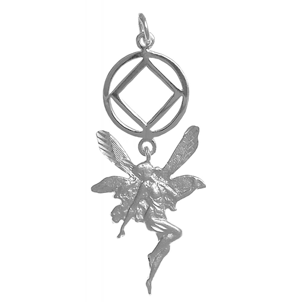 NA Recovery Symbol with a Magical Fairy Sterling Silver Pendant