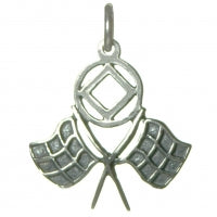 NA Symbol Double Racing Flags Sterling Silver Pendant