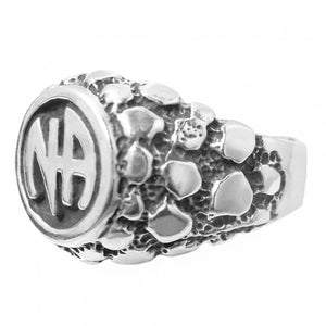 NA Initials Wide Nugget Style Sterling Silver Mens Ring