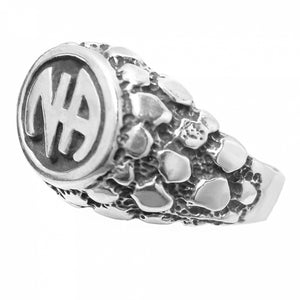 NA Initials Wide Nugget Style Sterling Silver Mens Ring