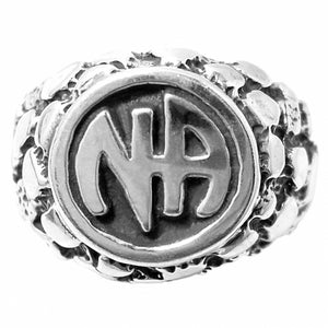 NA Initials Wide Nugget Style Sterling Silver Mens Ring