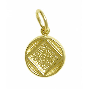 NA Symbol Solid Textured Coin Style Circle 14k Gold Small Size Pendant