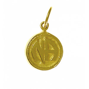 NA Initials Solid Textured Coin Style Circle 14k Gold Small Pendant