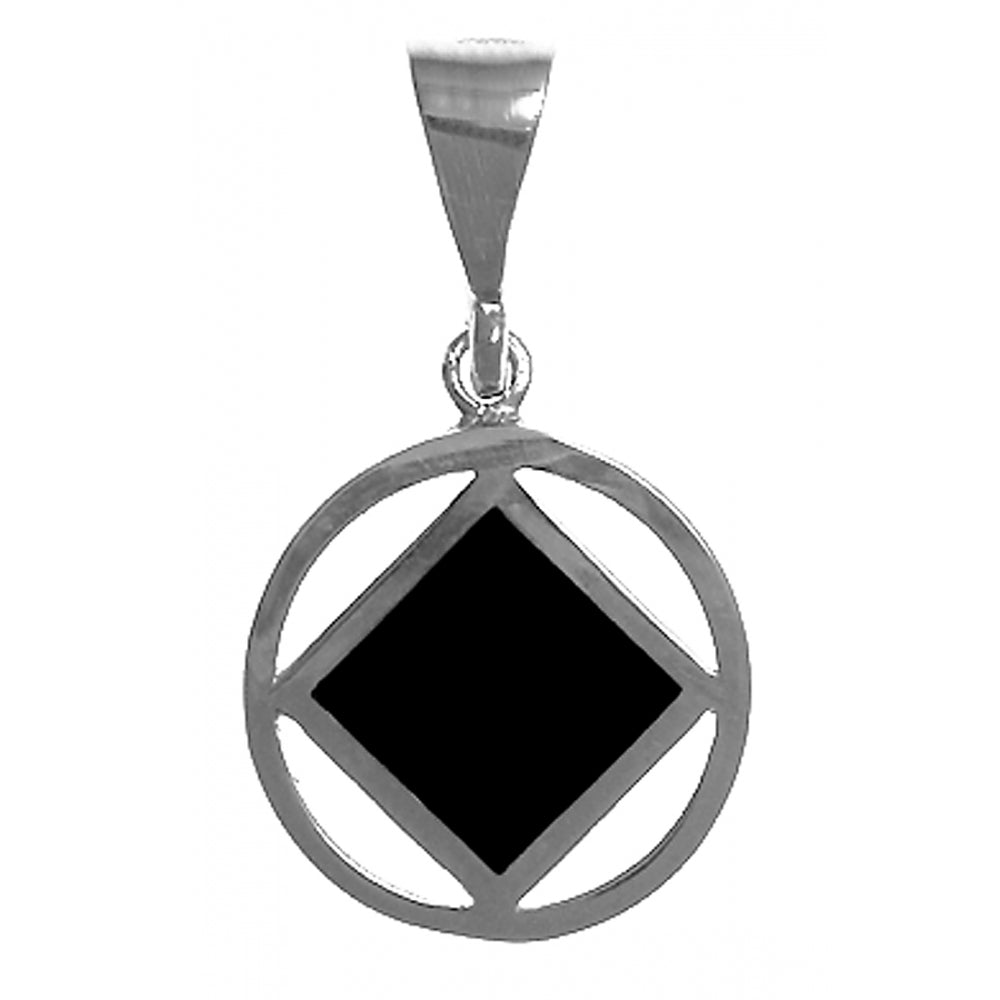 NA Symbol Square with Black Enamel Inlay Medium Size Sterling Silver Pendant