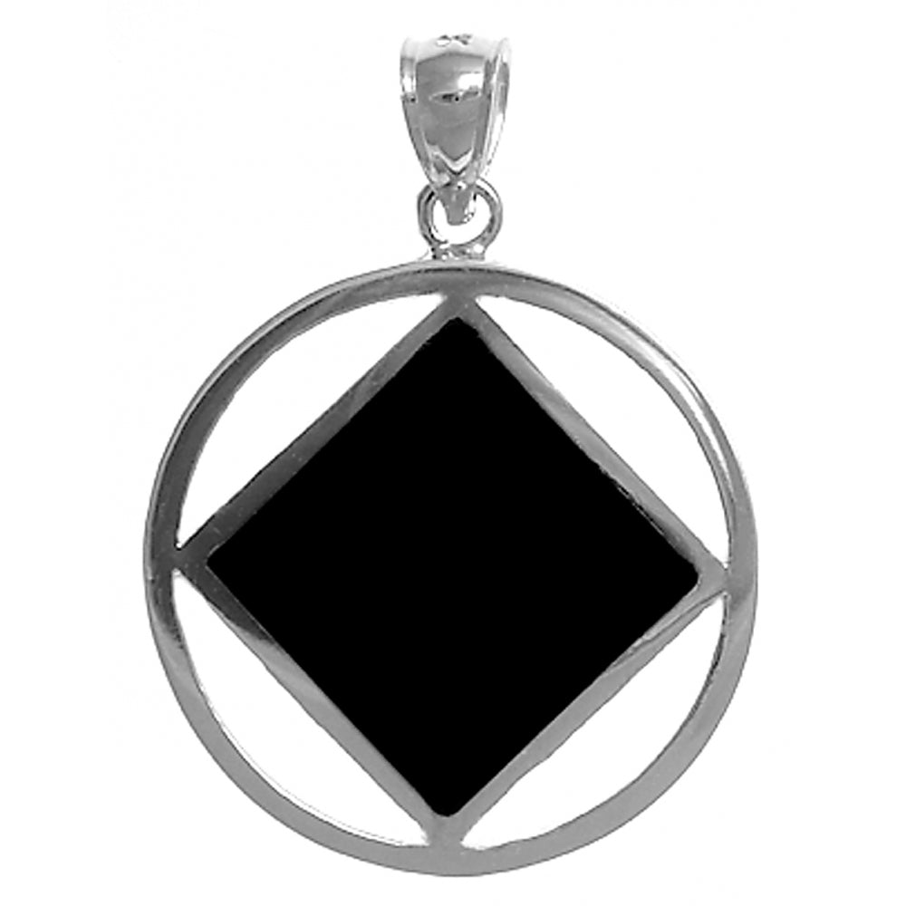 NA Symbol Square Black Color Inlay Sterling Silver Large Size Pendant