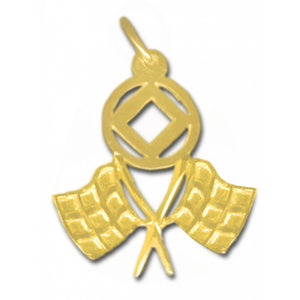 NA Symbol Double Racing Flags 14k Gold Pendant