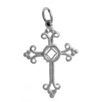 Cross with NA Symbol Medium Size Sterling Silver Pendant