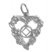 NA Symbol 2 Sided Heart with Flowers Sterling Silver Pendant