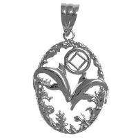 NA Symbol Old Fashion Style Seascape with 2 Dolphins Sterling Silver Pendant