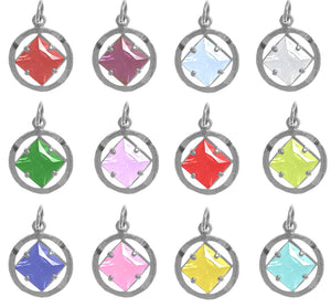 NA Symbol 8mm Square Colored CZ Birthstones Sterling Silver Pendant