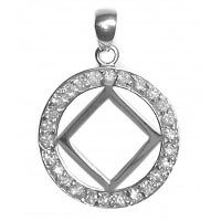 NA Symbol in a Circle of 26 CZ's Medium Size Sterling Silver Pendant