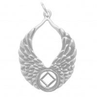 NA Recovery Symbol with Angel Wings Sterling Silver Pendant