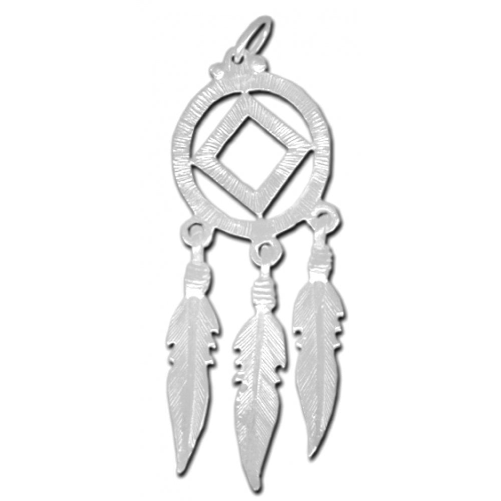 NA Symbol 3 Feathers Medium/Large Size Sterling Silver Pendant