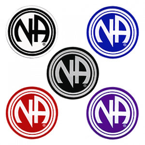 Set of 10 1-1/2" RS3 Round "NA" Initial Recovery Stickers, All 5 Different Colors