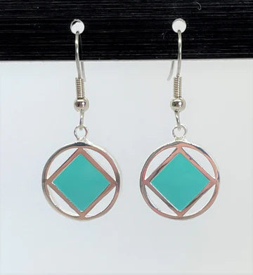 NA Symbol Square Blue Enamel Sterling Silver Earrings